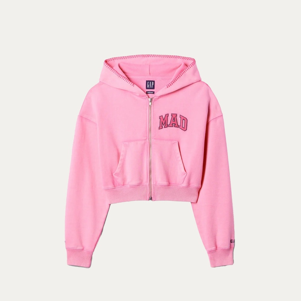Gap x MadHappy Full Zip Cropped Mad Hoodie in Pink NWT